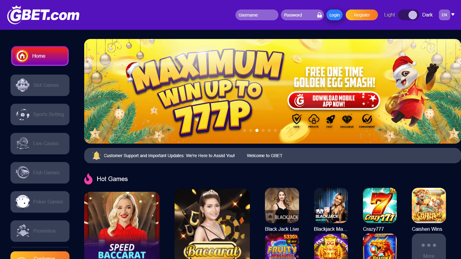 GBET Casino Desktop screenshot